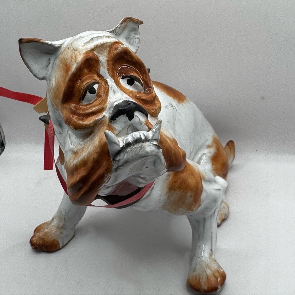 Vintage Bulldog With Collar Signed Porcelain 7” Statue Hand Made ITALY with Tags